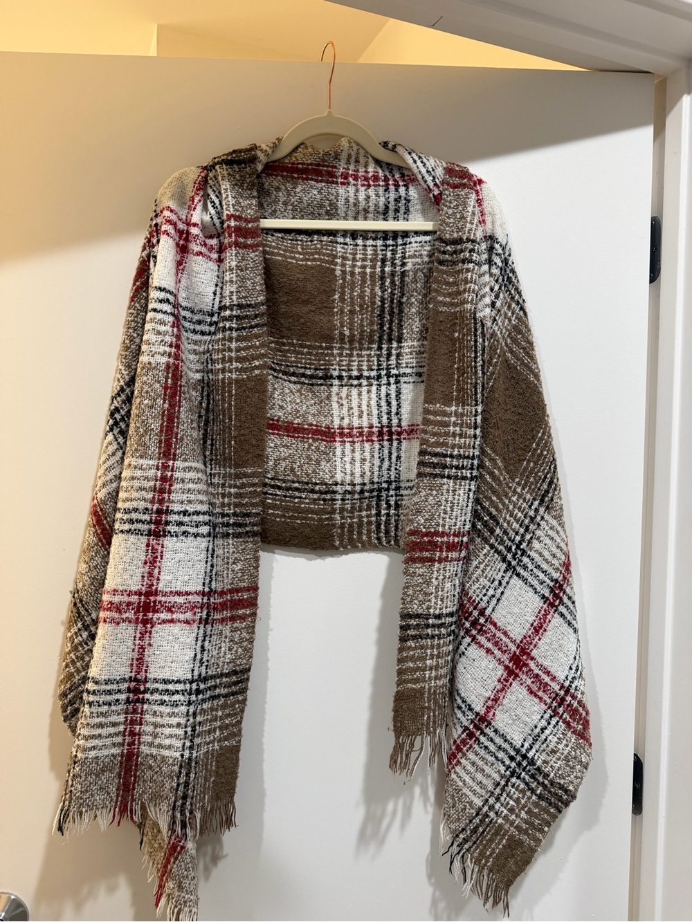 Cozy Plaid Throw Scarf in Brown and White by